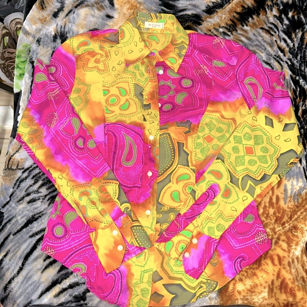 ETRO MILANO PINK AND YELLOW PAISLEY BUTTON DOWN